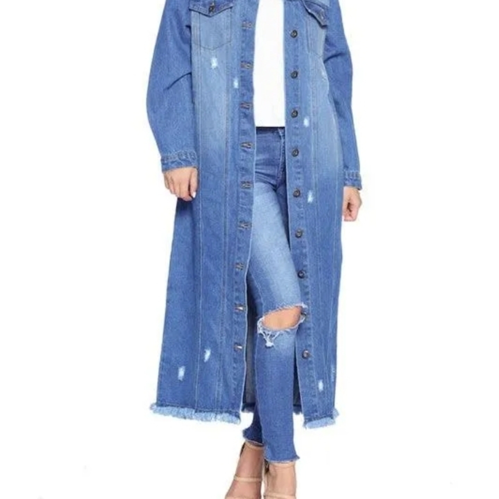 Women's Light Blue Denim Longline Jacket